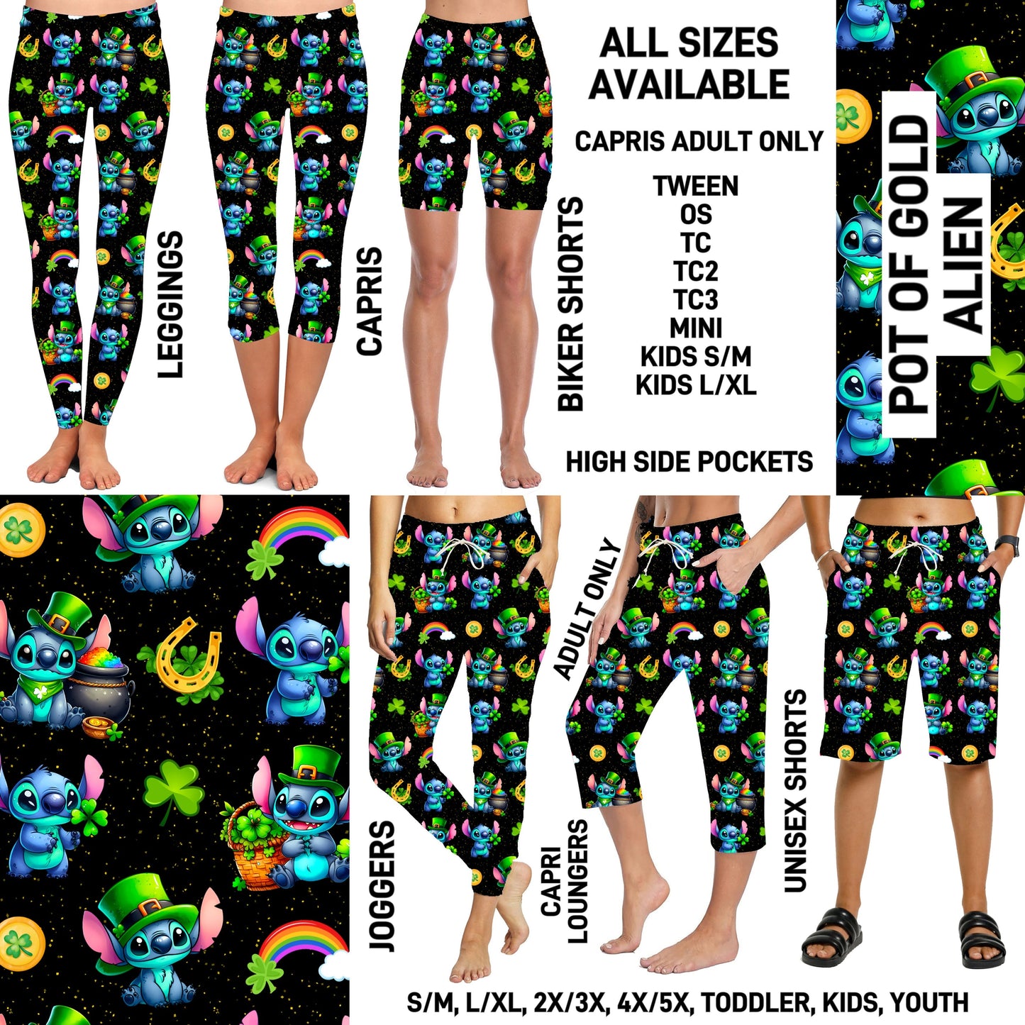 ST1P - Pot of Gold Alien Full Joggers/Capri Loungers/Unisex Shorts - Preorder ETA: Late Feb