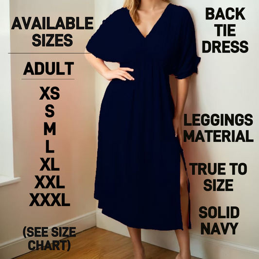 BT1D - Solid Navy Back Tie Dress - Preorder Closing 1/22 ETA: Late March