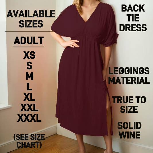 BT1D - Solid Wine Back Tie Dress - Preorder Closing 1/22 ETA: Late March
