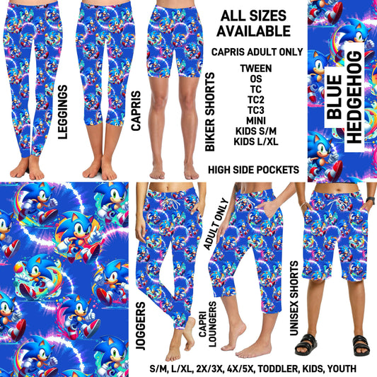 238BT - Blue Hedgehog Biker/Capris/Leggings with High Side Pockets - Preorder ETA: Late Feb