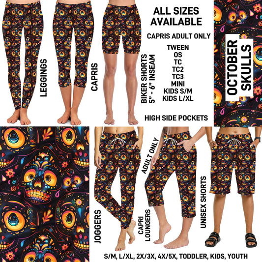M2IM - October Skulls Full Joggers/Capri Loungers/Unisex Shorts - Preorder ETA: Mid-July