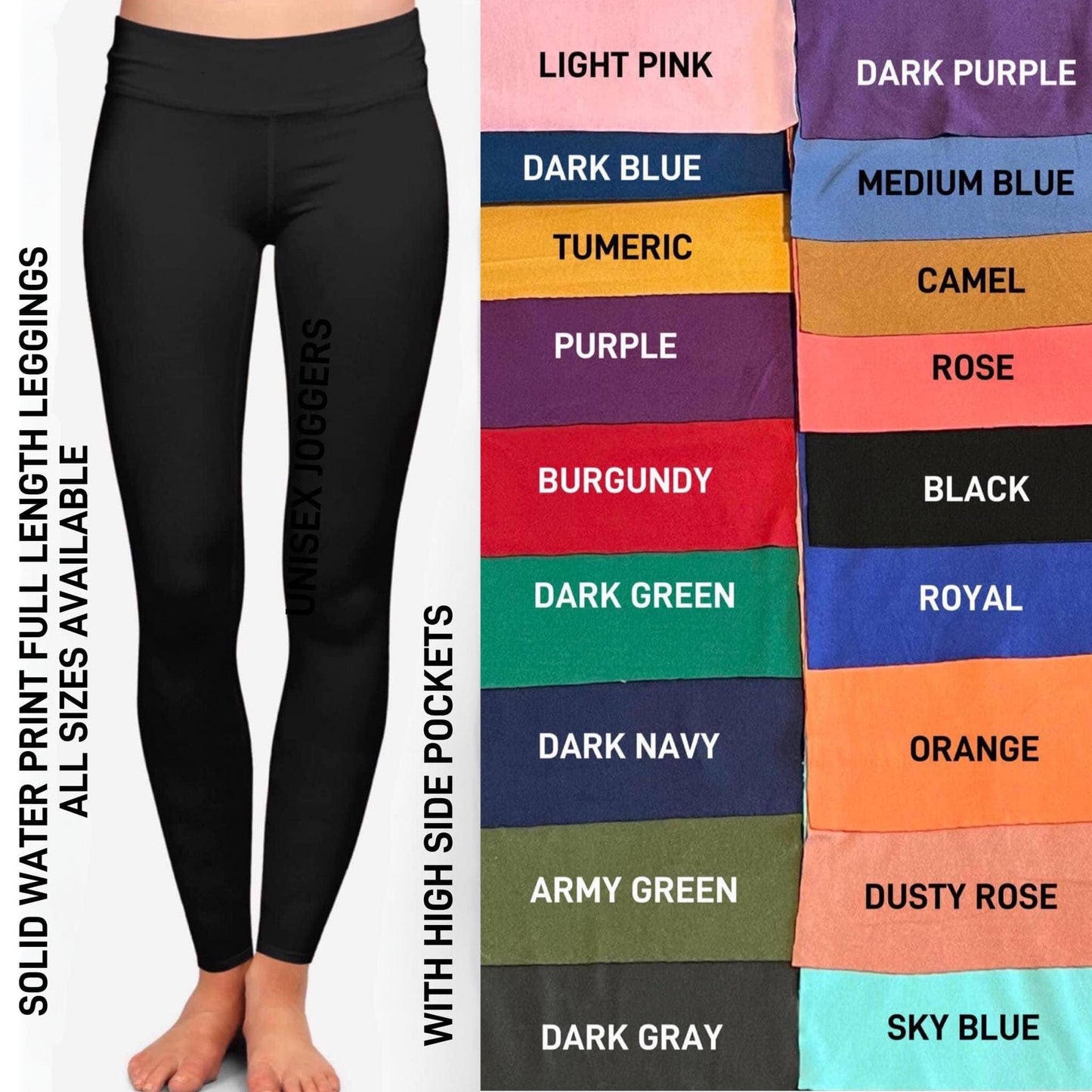 SL4D - (Adults) Solid Color Leggings with High Side Pockets - Preorder ETA: Mid March