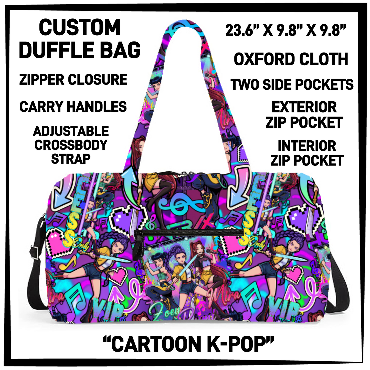 DF2B - Cartoon K-Pop Duffel Bag - Preorder Closing 6/25 ETA: Late Aug