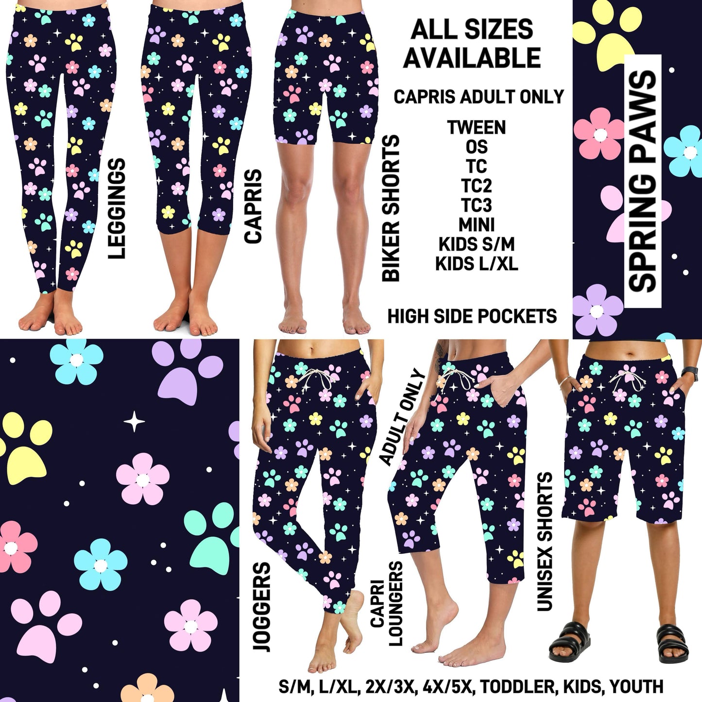 ES2T - Spring Paws Biker/Capris/Leggings with High Side Pockets - Preorder ETA: Mid March