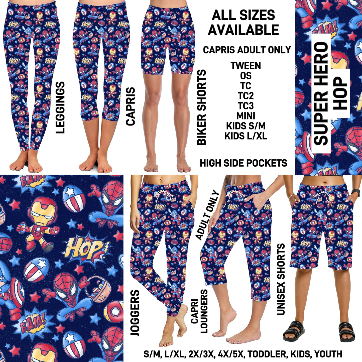 ES2T - Super Hero Hop Biker/Capris/Leggings with High Side Pockets - Preorder ETA: Mid March