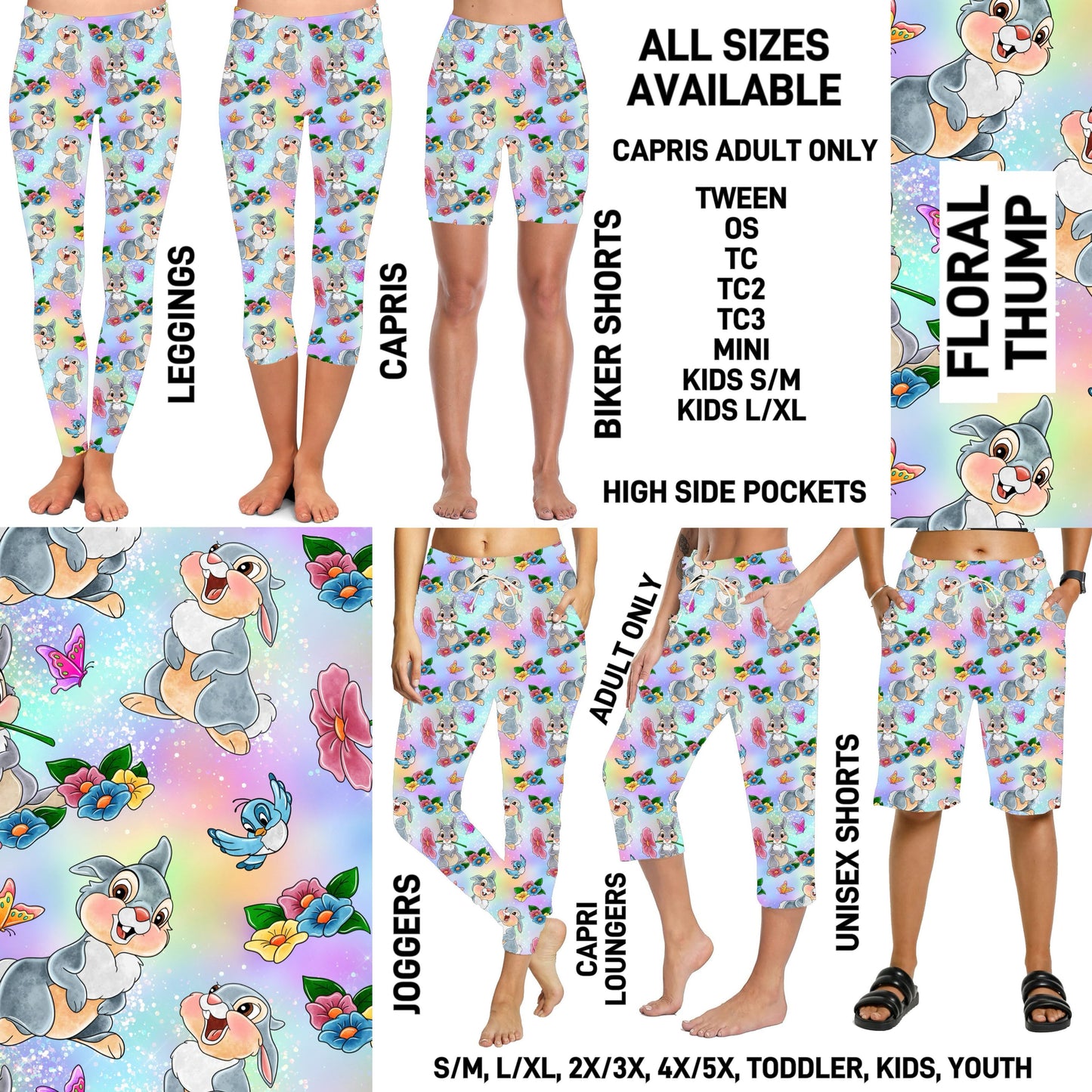 ES2T - Floral Thump Full Joggers/Capri Loungers/Unisex Shorts - Preorder ETA: Mid March