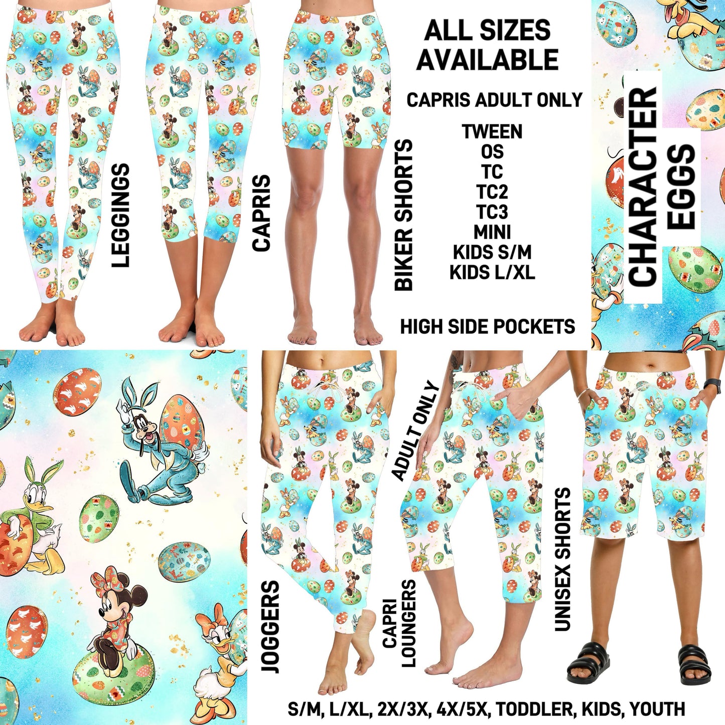 ES2T - Character Eggs Biker/Capris/Leggings with High Side Pockets - Preorder ETA: Mid March