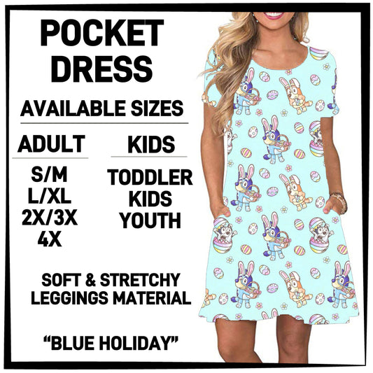 ES2T - Blue Holiday Pocket Dress - Preorder ETA: Mid March