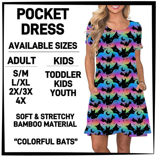 235BT - Colorful Bats Pocket Dress - Preorder ETA: Mid-Dec