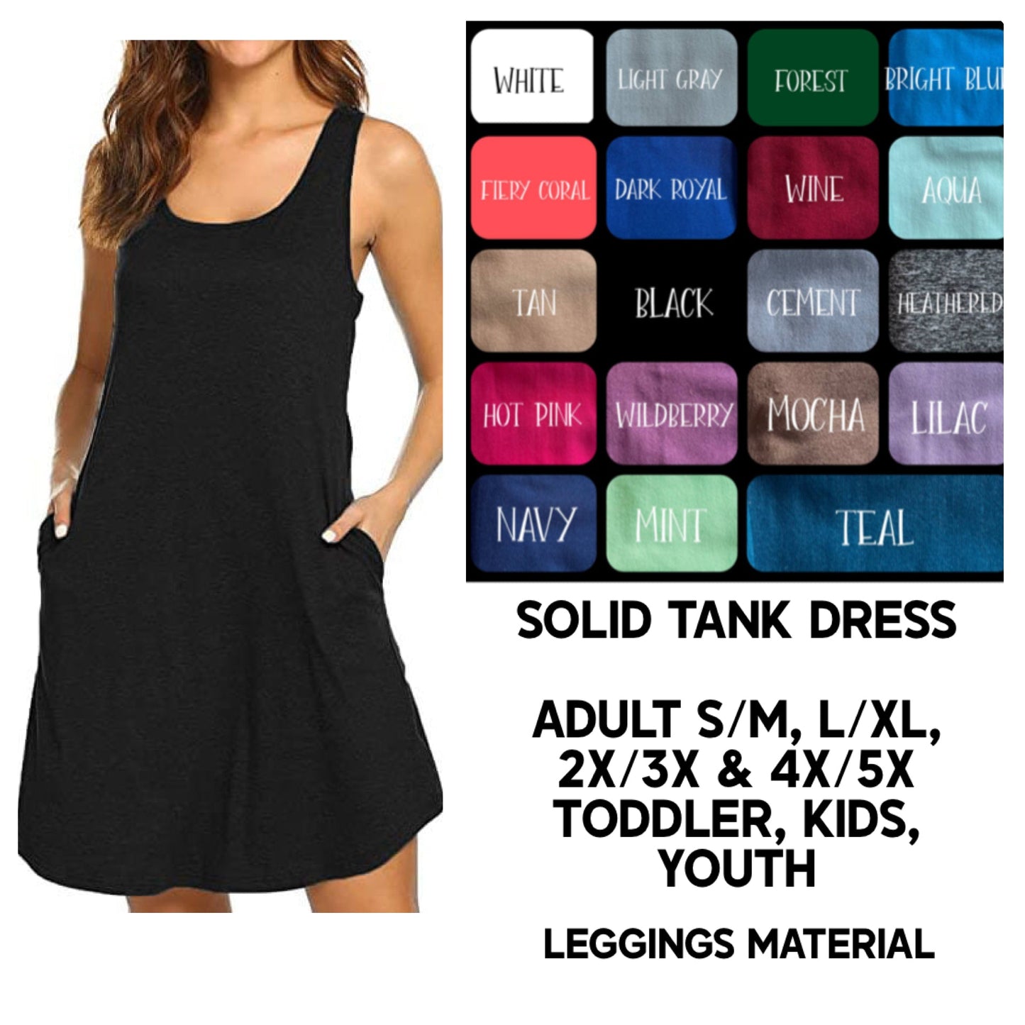 TK6D - Solid Color Tank Dress with Side Pockets - Preorder Closing 3/12 ETA: Late May