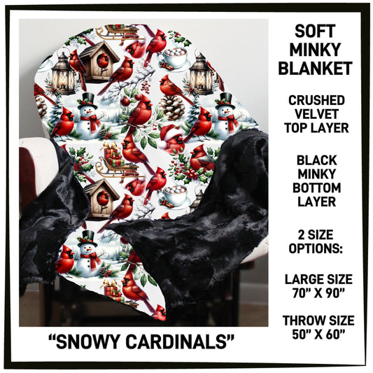 MK7B - Snowy Cardinals Minky Blanket - Preorder ETA: Late Dec