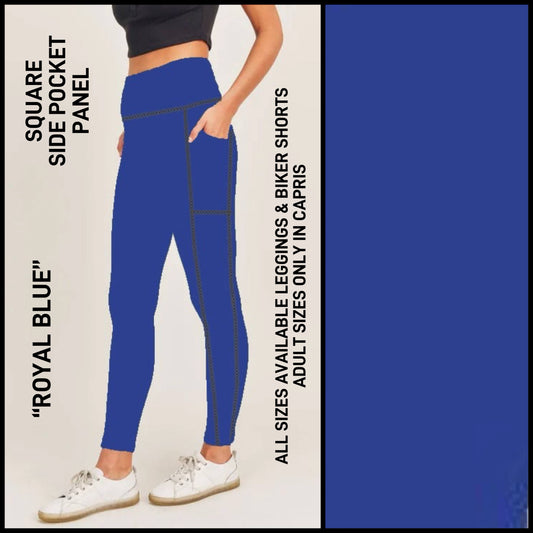 SQ1P - Royal Blue Biker/Capris/Leggings with Square Side Pocket Panel - Preorder ETA: Late Dec