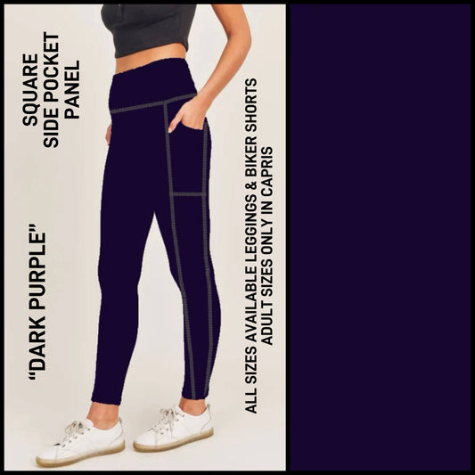 SQ1P - Dark Purple Biker/Capris/Leggings with Square Side Pocket Panel - Preorder ETA: Late Dec