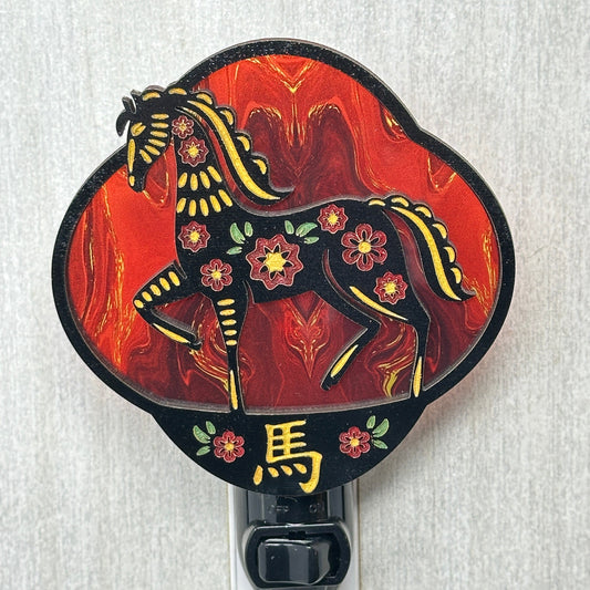 Year of the Horse Handmade Night Light LED Shatterproof bulb Hand Painted Details