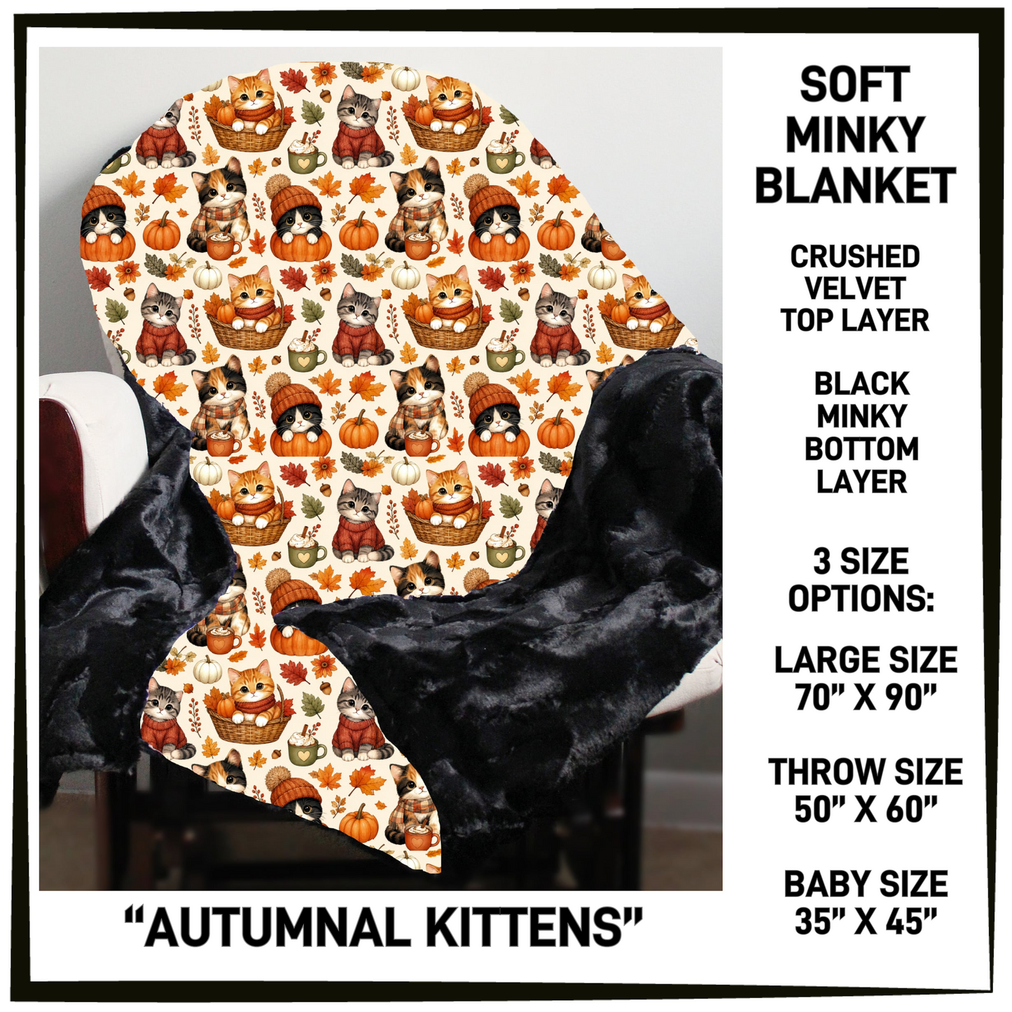 AU1M - Autumnal Kittens Minky Blanket - Preorder Closing 9/2 ETA: Late Oct