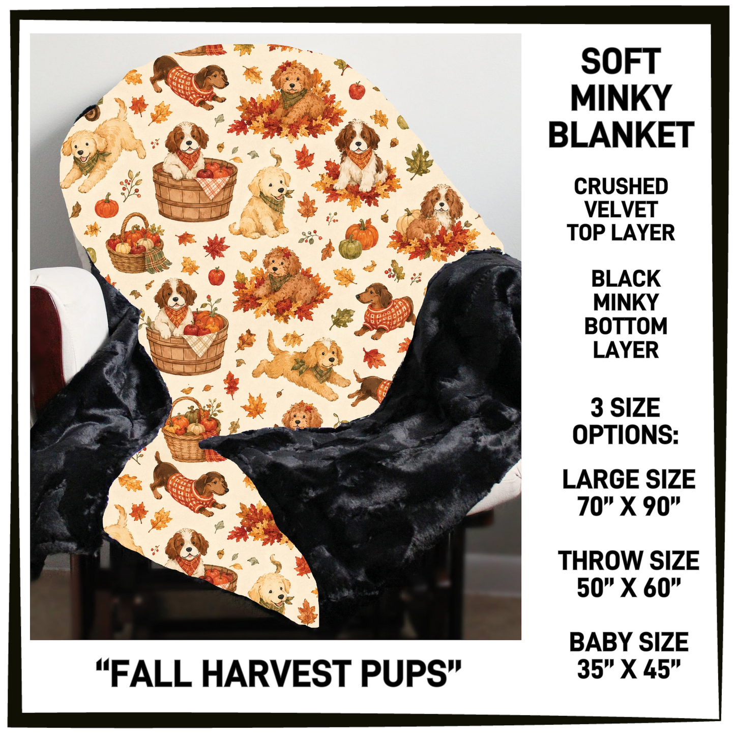 AU1M - Fall Harvest Pups Minky Blanket - Preorder Closing 9/2 ETA: Late Oct