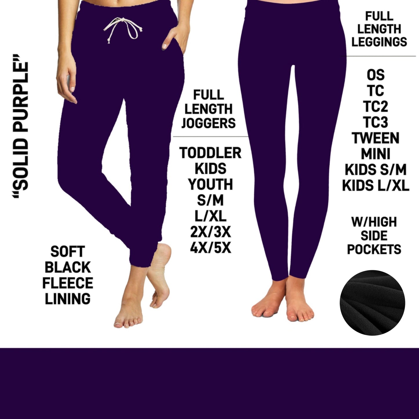 FL6C - Solid Purple Fleece-Lined Leggings/Unisex Joggers - Preorder Closing 9/8 ETA: Early Dec