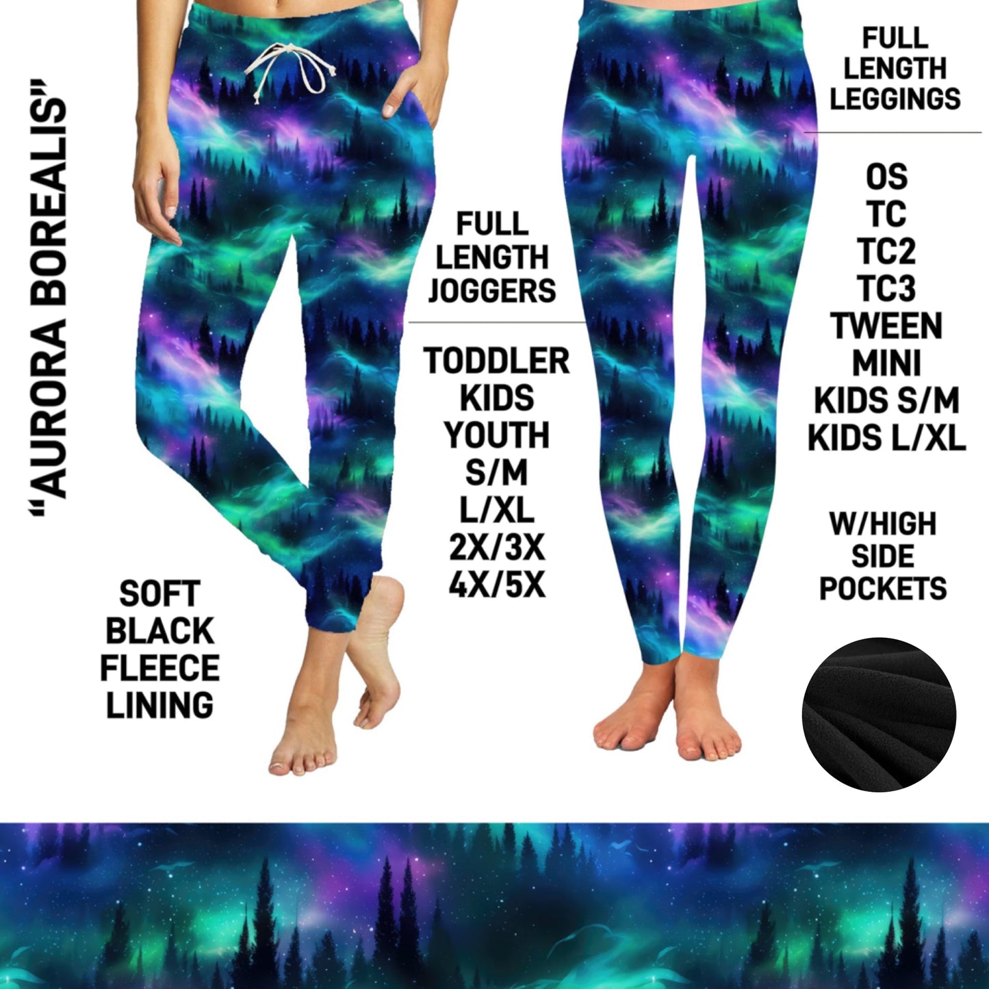 FL6C - Aurora Borealis Fleece-Lined Leggings/Unisex Joggers - Preorder Closing 9/8 ETA: Early Dec