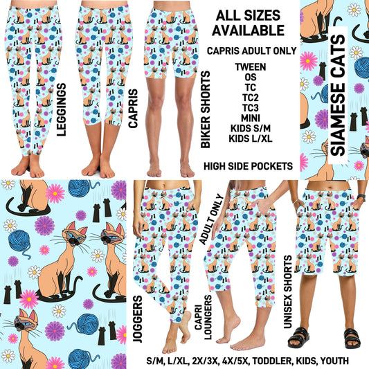 DC1T - Siamese Cats Full Joggers/Capri Loungers/Unisex Shorts - Preorder ETA: Early Nov