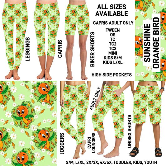 DC1T - Sunshine Orange Bird Full Joggers/Capri Loungers/Unisex Shorts - Preorder ETA: Early Nov