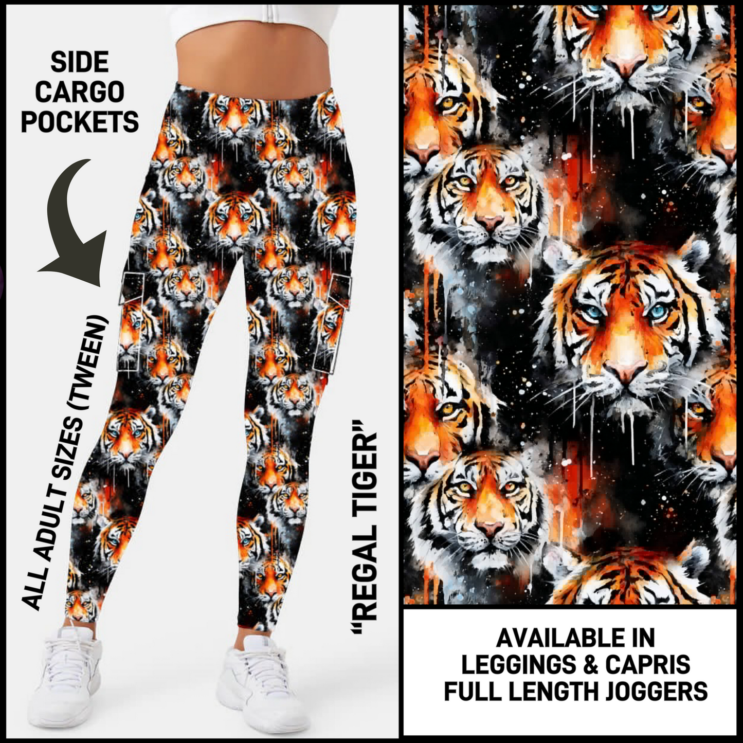 CP3B - Regal Tiger Capris/Leggings/Unisex Joggers with Cargo Pockets - Preorder Closing 5/31 ETA: Early July
