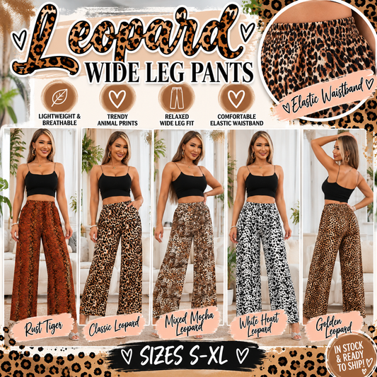 Leopard Print Wide Leg Pants – High-Waisted Stretch