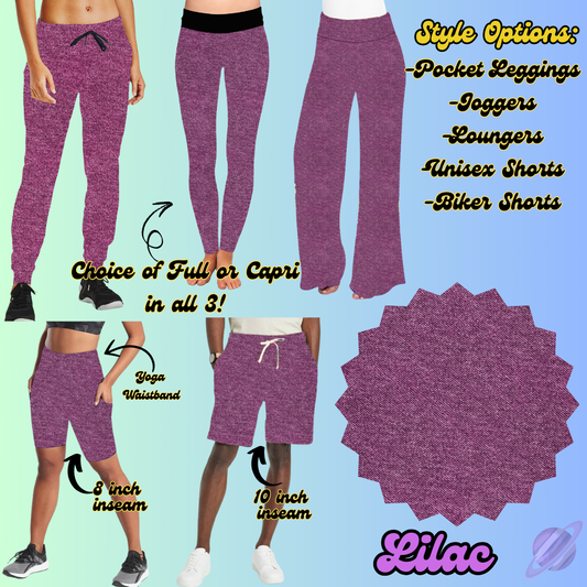 LILAC - LEGGING/JOGGER/LOUNGER/SHORTS - COLOR DENIM RUN PREORDER CLOSING 1/22