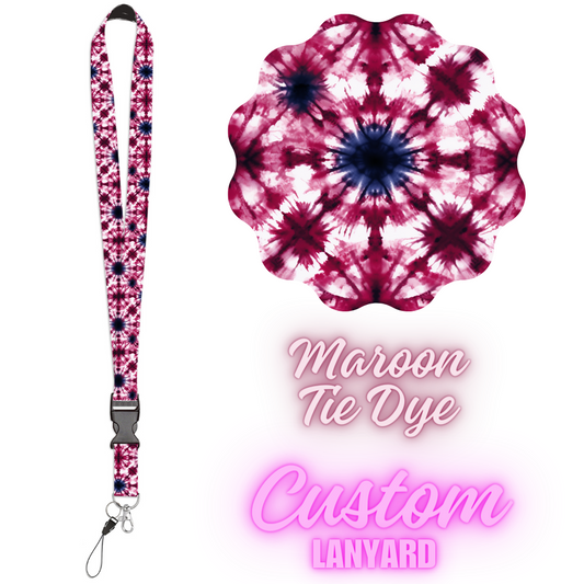 CUSTOM LANYARDS-MAROON TIE DYE- PREORDER CLOSING 11/16 ETA MID DEC