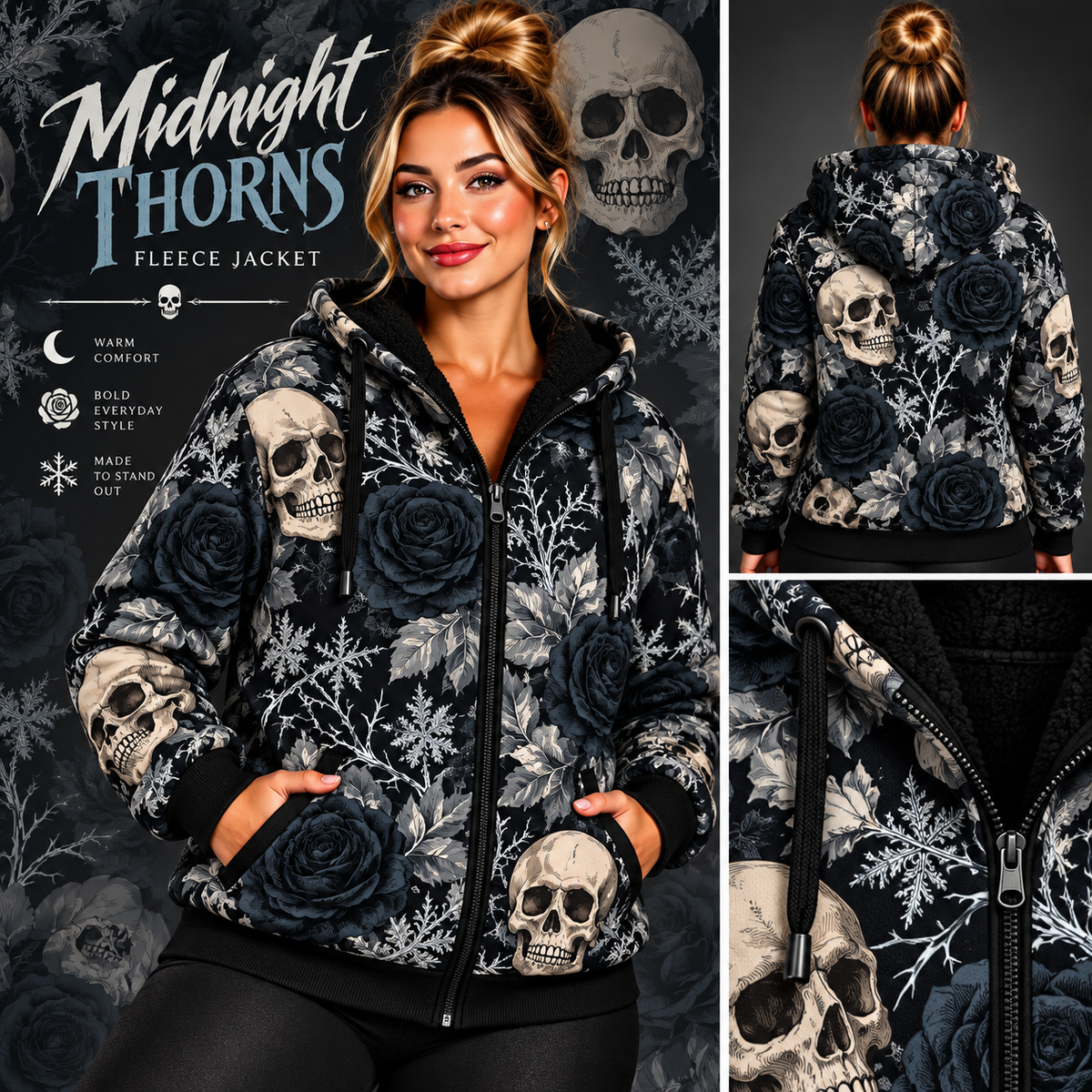Midnight Thorns-FLEECE LINED HOODED JACKET-PREORDER CLOSING 11/9