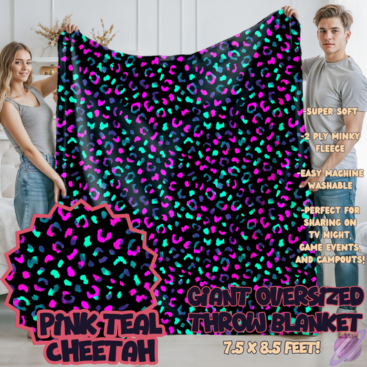PINK TEAL CHEETAH-OVERSIZED THROW 14-PREORDER CLOSING 10/8
