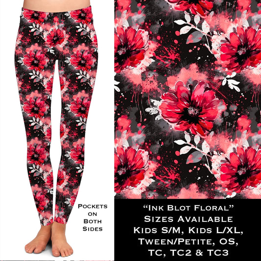 Ink Blot Floral Leggings with Pockets