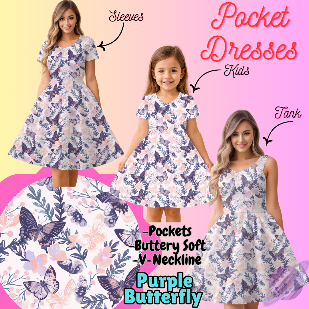 PURPLE BUTTERFLY-POCKET DRESS PREORDER-CLOSING 3/16