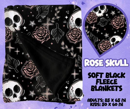 ROSE SKULL - SOFT BLACK FLEECE THROWS RUN 12-PREORDER CLOSING 9/22