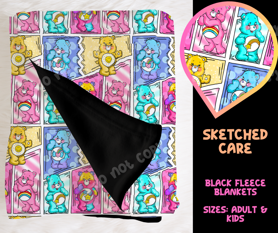 SKETCHED CARE- SOFT BLACK FLEECE THROW BLANKETS RUN 4- PREORDER CLOSING 4/9