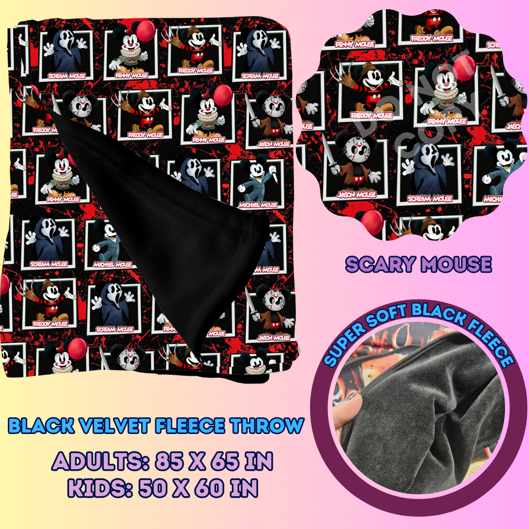 SCARY MOUSE - SOFT BLACK FLEECE THROWS 7 - PREORDER CLOSING 1/13