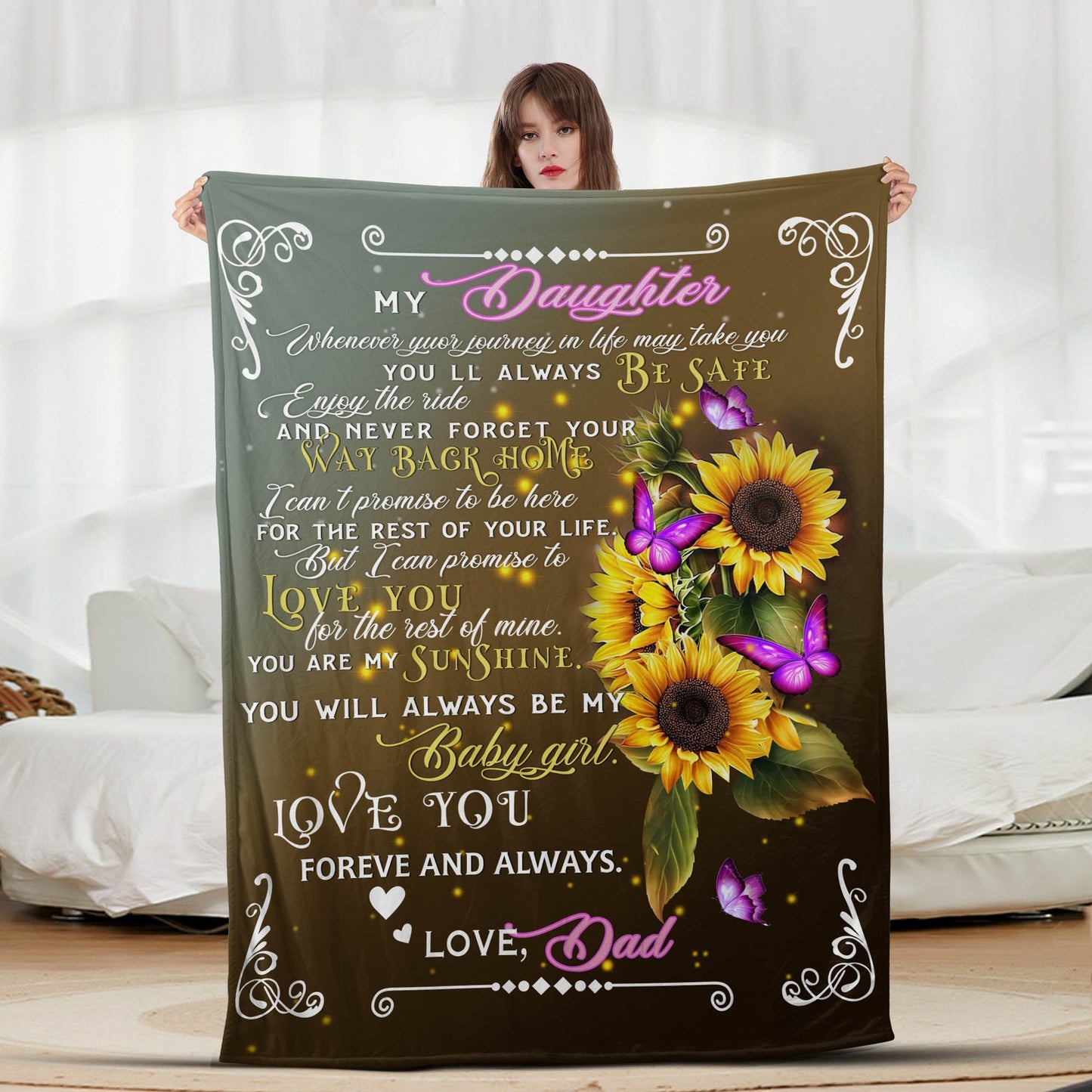 Sunflower To Daughter from Dad - Letter Sherpa Blankets- Preorder Closing 9/18- ETA Mid/End Nov