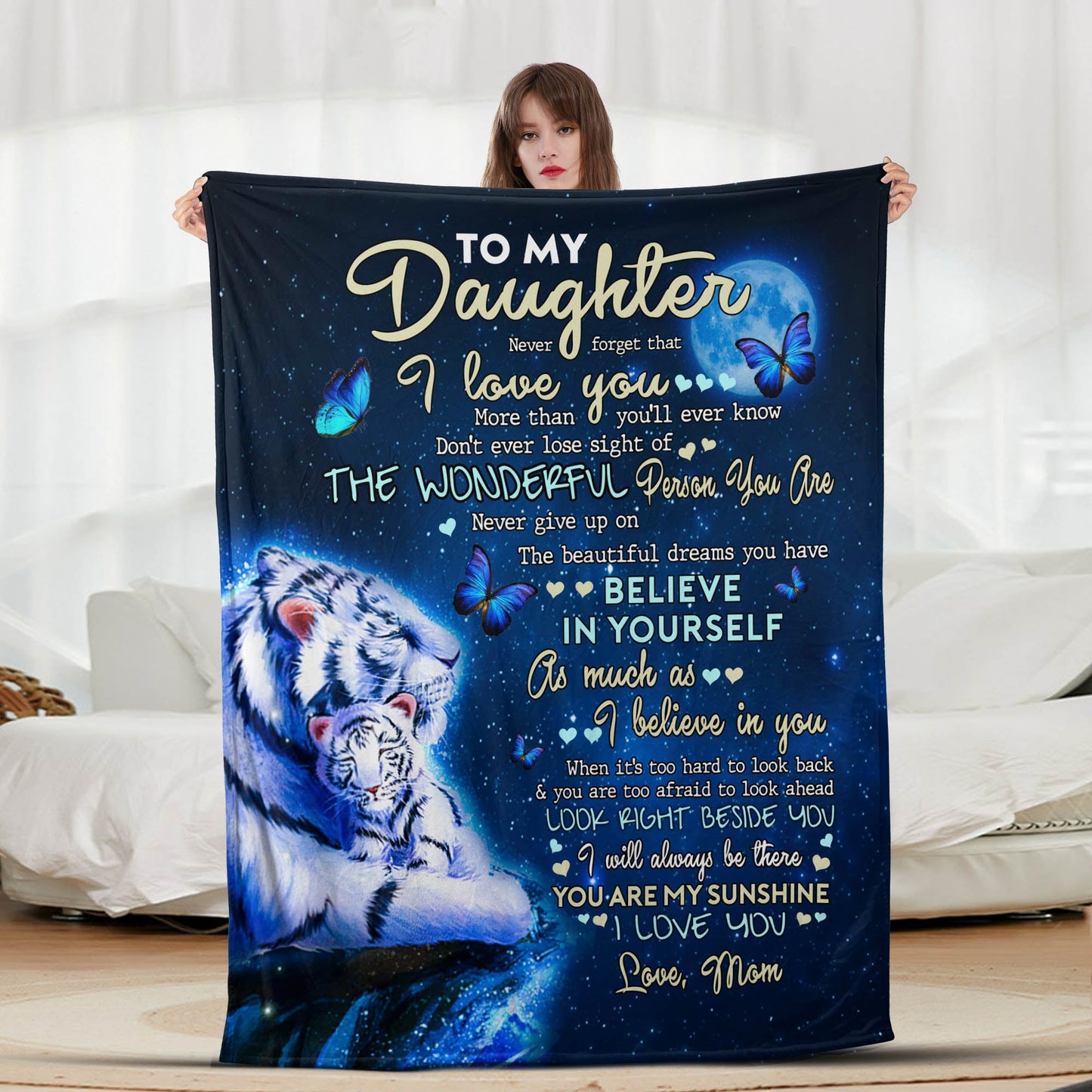 To My Daughter Blue Tiger- Letter Sherpa Blankets- Preorder Closing 9/18- ETA Mid/End Nov