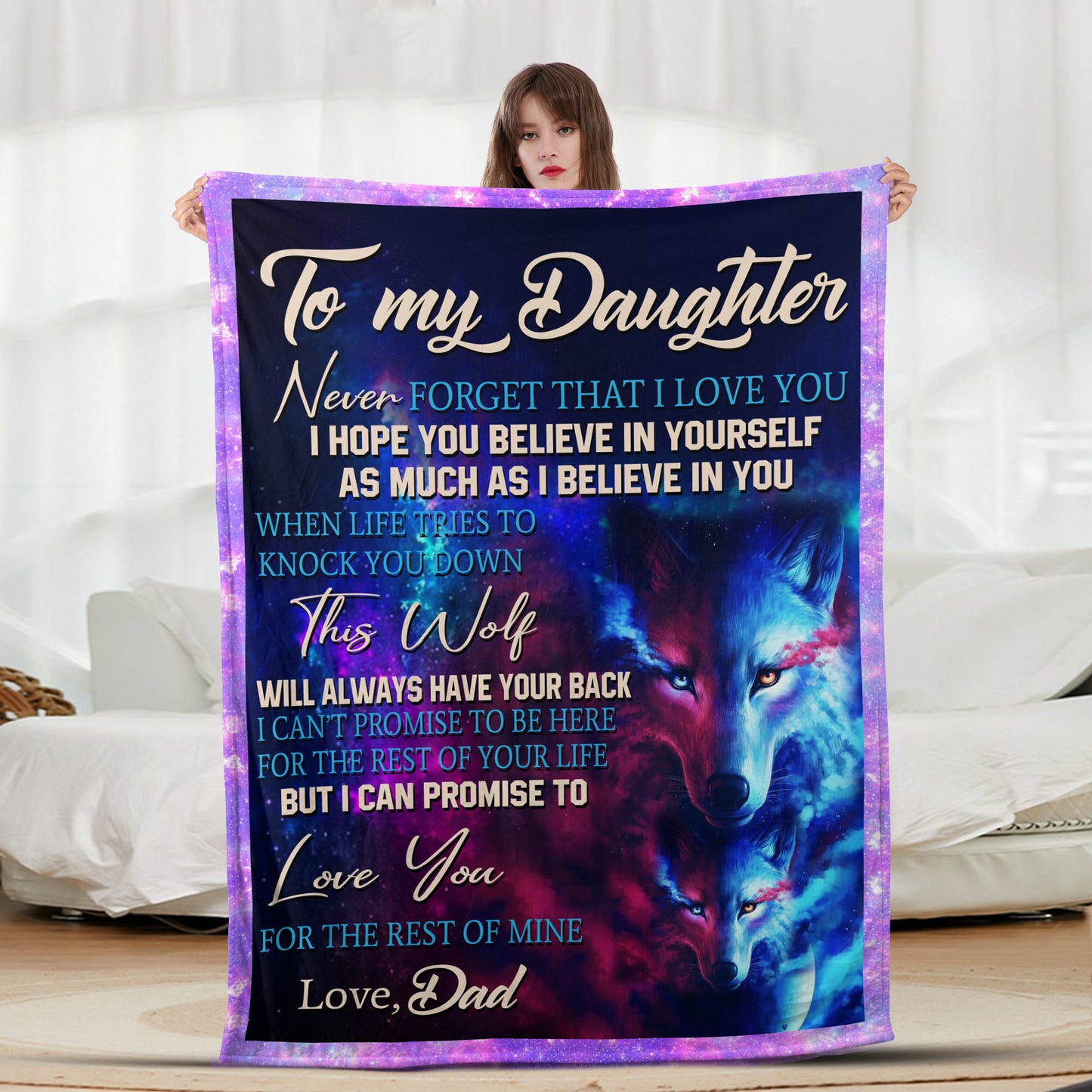 To My Daughter Galaxy Wolf - Letter Sherpa Blankets- Preorder Closing 9/18- ETA Mid/End Nov