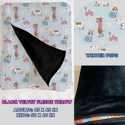 WINTER PUPS - SOFT BLACK FLEECE THROW BLANKETS 2- PREORDER CLOSING 11/22