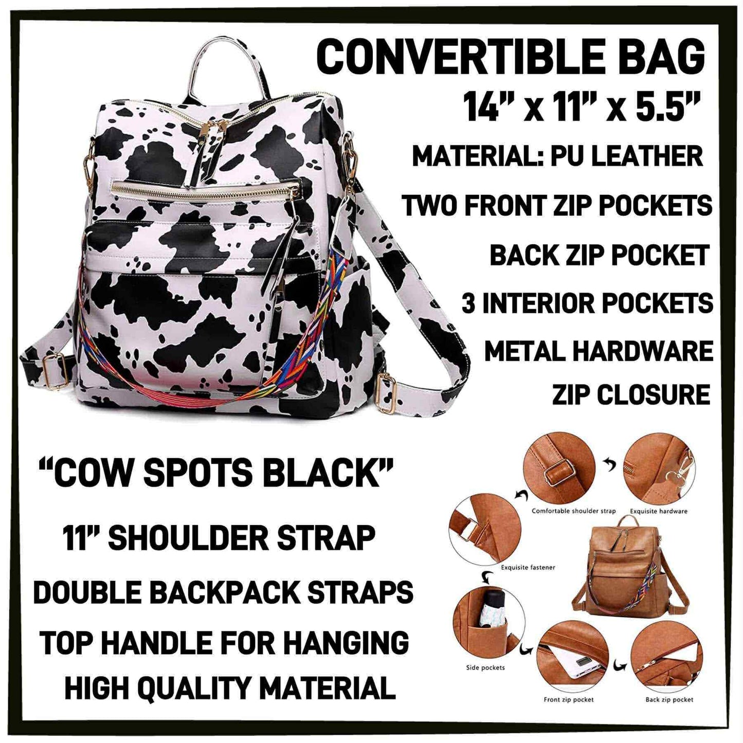 CV1B - Cow Spots Black Convertible Bag - Preorder ETA: Mid-Dec