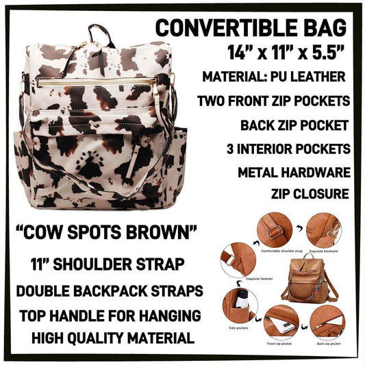 CV1B - Cow Spots Brown Convertible Bag - Preorder ETA: Mid-Dec