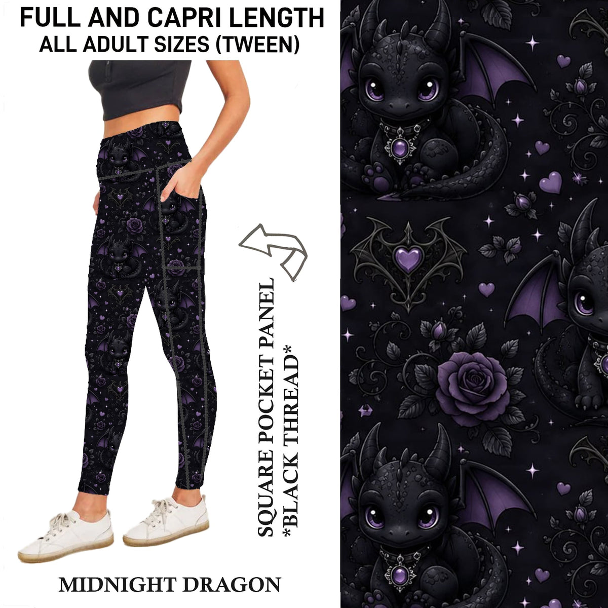S3PJ - Midnight Dragon Capris/Leggings with Square Pocket Panel - Preorder Due 10/28 ETA: Late Dec