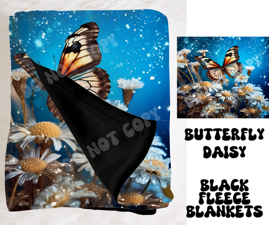 BUTTERFLY DAISY- SOFT BLACK FLEECE THROW BLANKETS RUN 3- PREORDER CLOSING 2/16