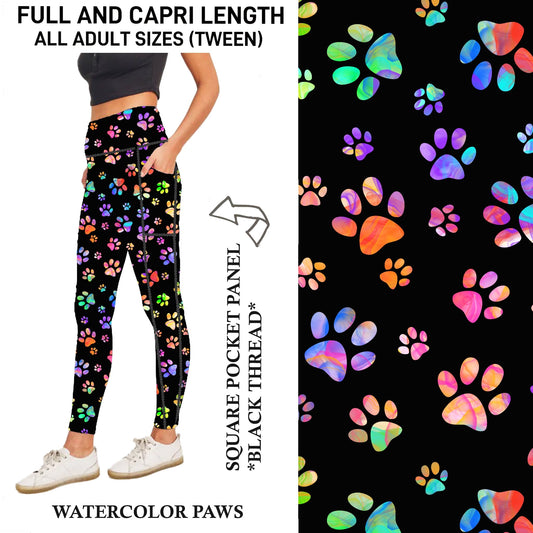 S3PJ - Watercolor Paws Capris/Leggings with Square Pocket Panel - Preorder Due 10/28 ETA: Late Dec