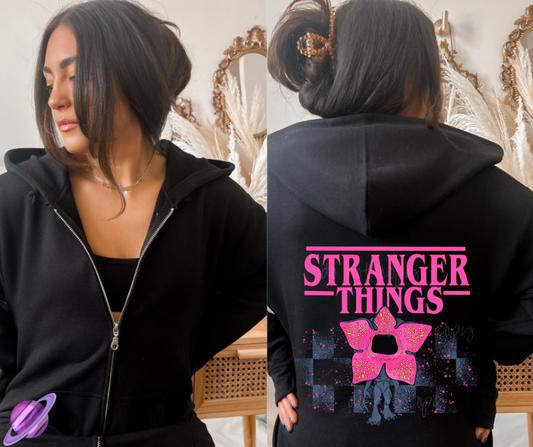 STRANGE PINK AND CHECKER - HEAVY COTTON FRONT ZIP UNISEX HOODIE PREORDER CLOSING 1/3