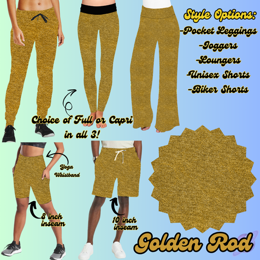 GOLDEN ROD - LEGGING/JOGGER/LOUNGER/SHORTS - COLOR DENIM RUN PREORDER CLOSING 1/22