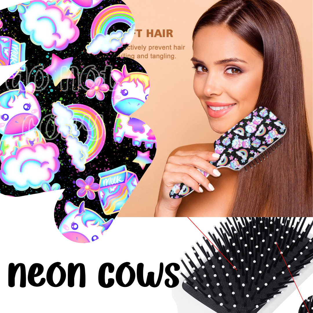 NEON COWS - CUSTOM HAIR BRUSHES - PREORDER CLOSING 11/8 ETA EARLY DEC