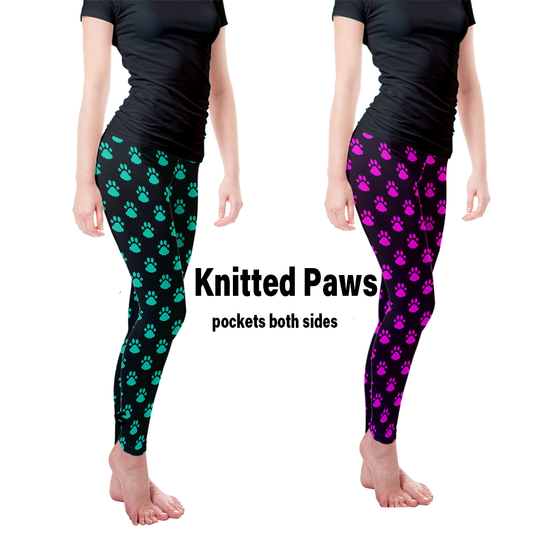 Knitted Paws Teal or Pink Pre Order Leggings with Pockets  closes 9/13 ETA 9/27