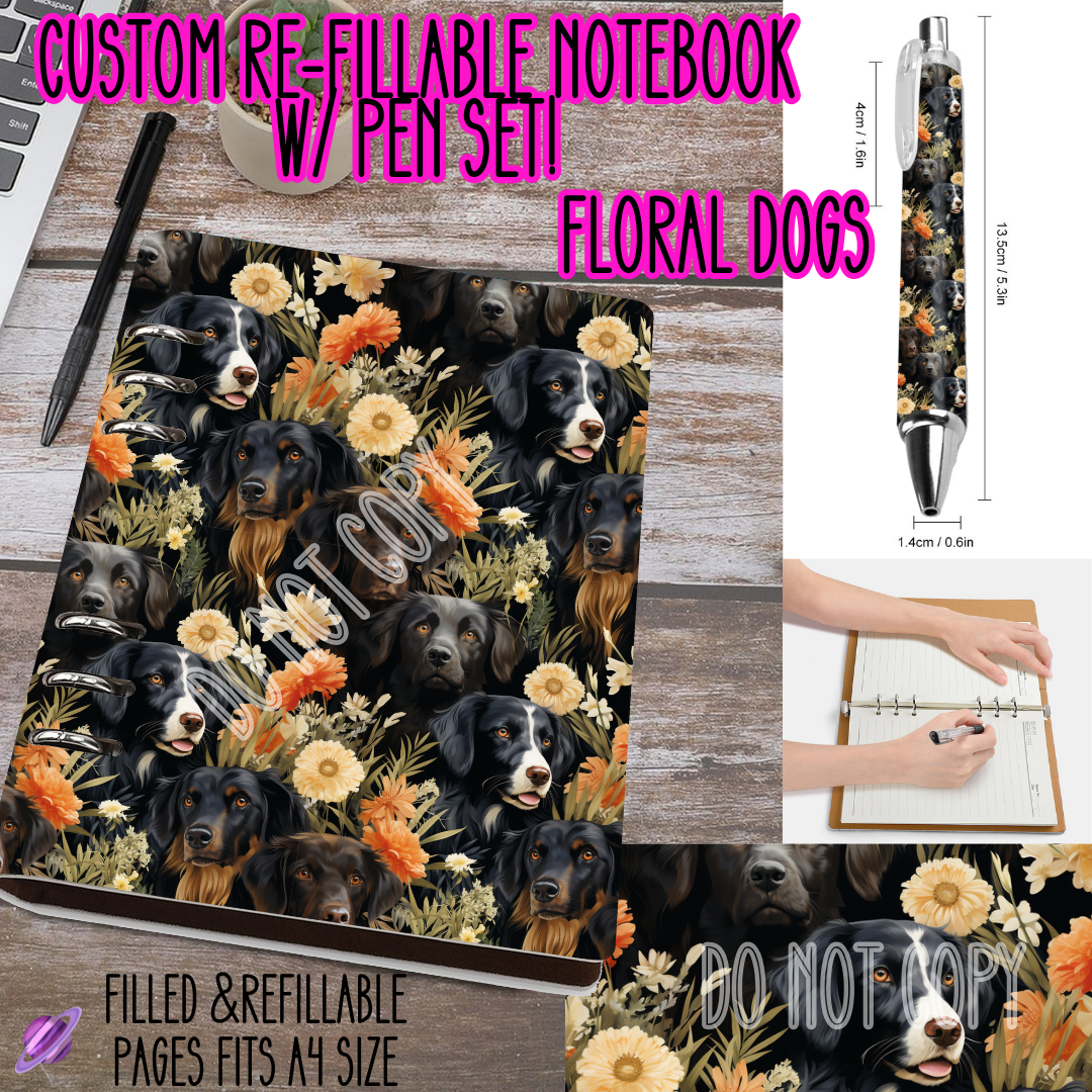 Floral Dogs-Matching Notebook & Pen Sets