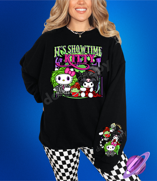 SHOWTIME KITTY- CREWNECK SWEATSHIRT  W/ SLEEVE PRINT